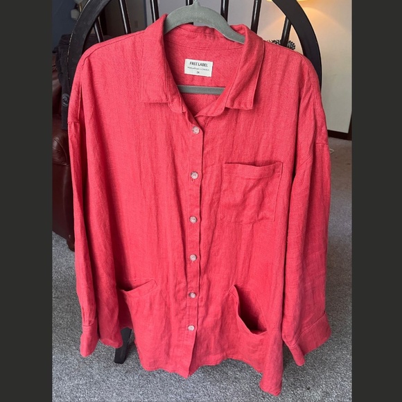 Free Label Raspberry Cora Shacket Button Down Linen Shirt Women's Size 2X - Picture 2 of 8